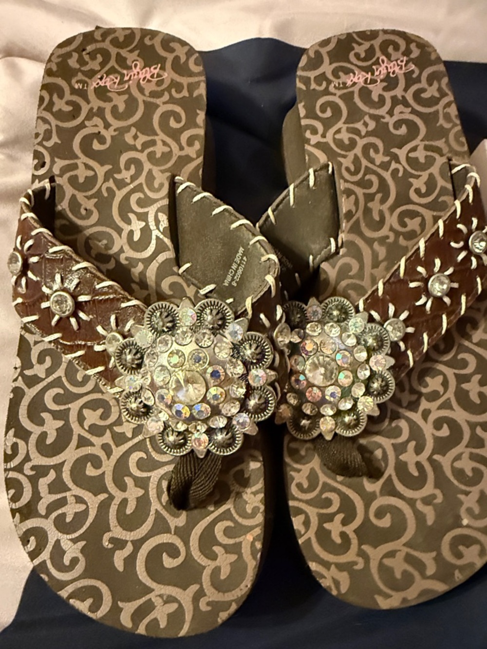 Blazin Roxx Brown Jeweled Floral Medallion Flip Flops